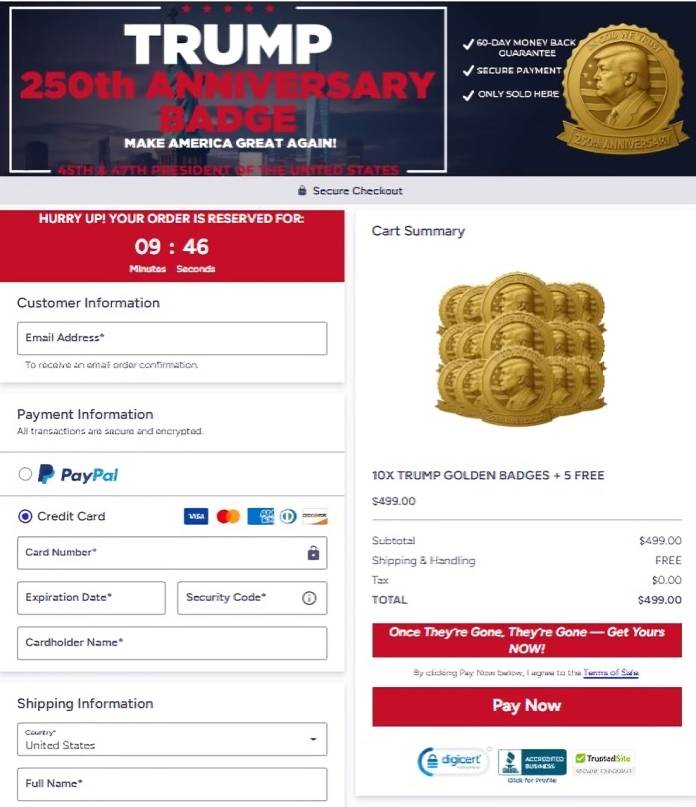 Trump Golden Badge Trump Golden Badge Order Page